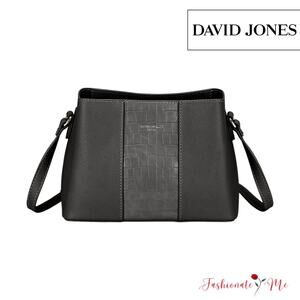 David Jones PU Leather Adjustable Shoulder Strap Crossbody Bag | Black